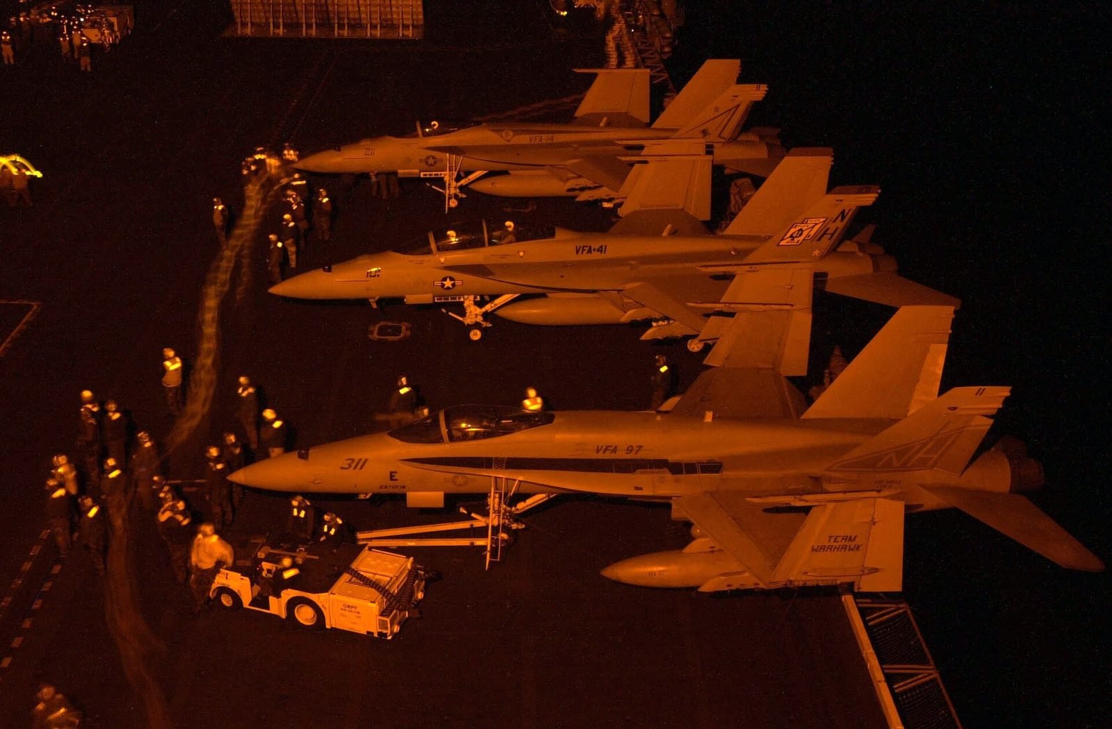 Aircraft prepared for night operations aboard USS Nimitz