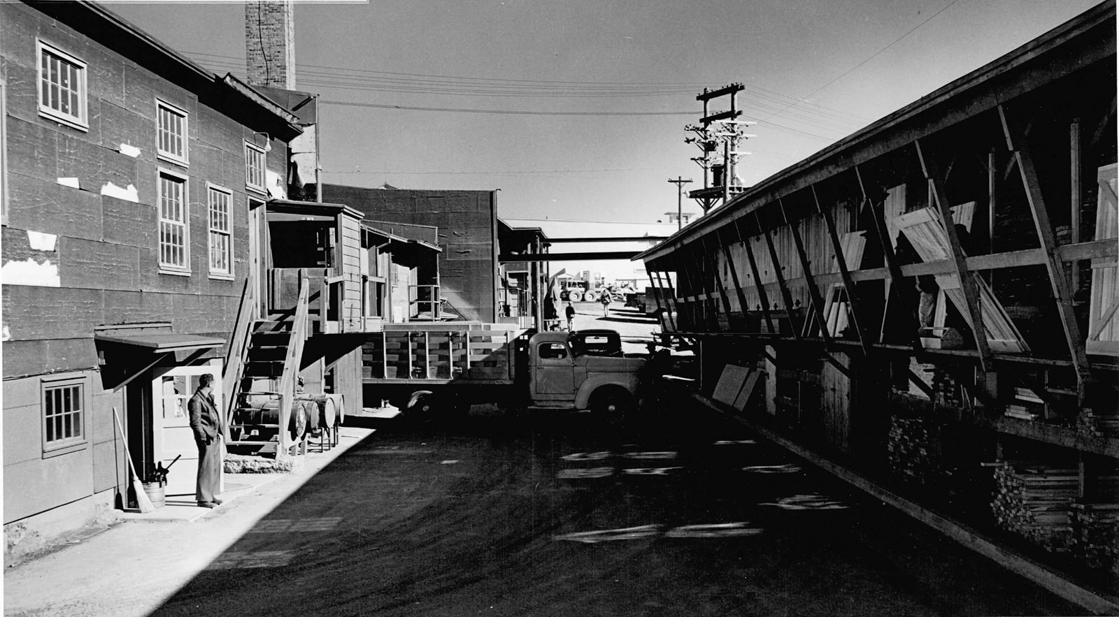 Maintenance shops at Los Alamos in an archival photograph