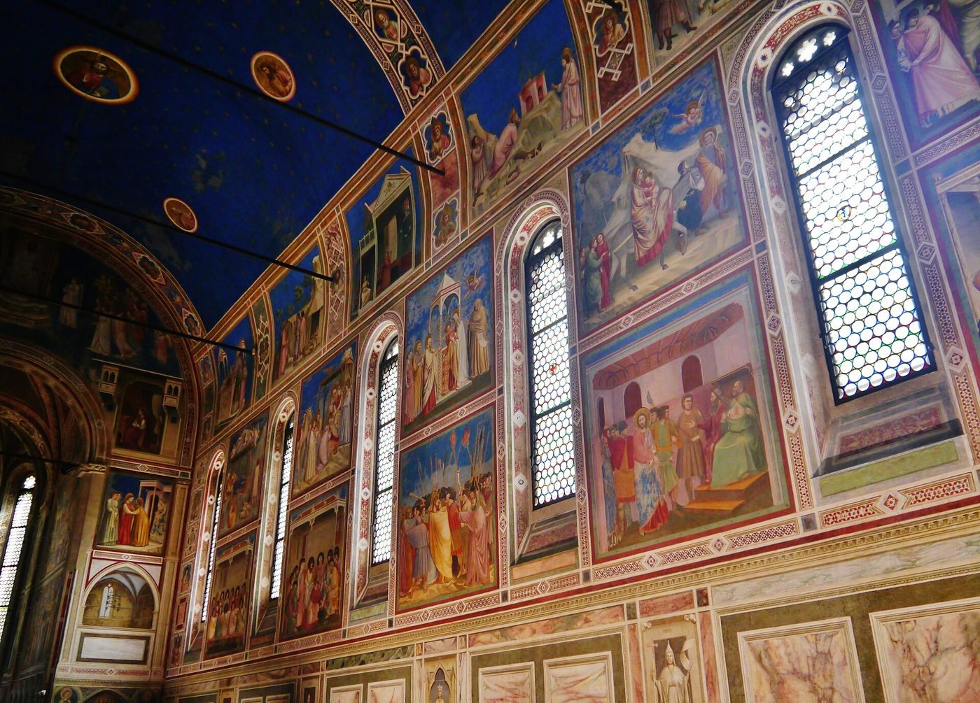 The interior of the Scrovegni Chapel in Padua, with Giotto’s frescoes