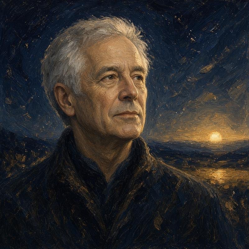Artist impression of an author under a night sky