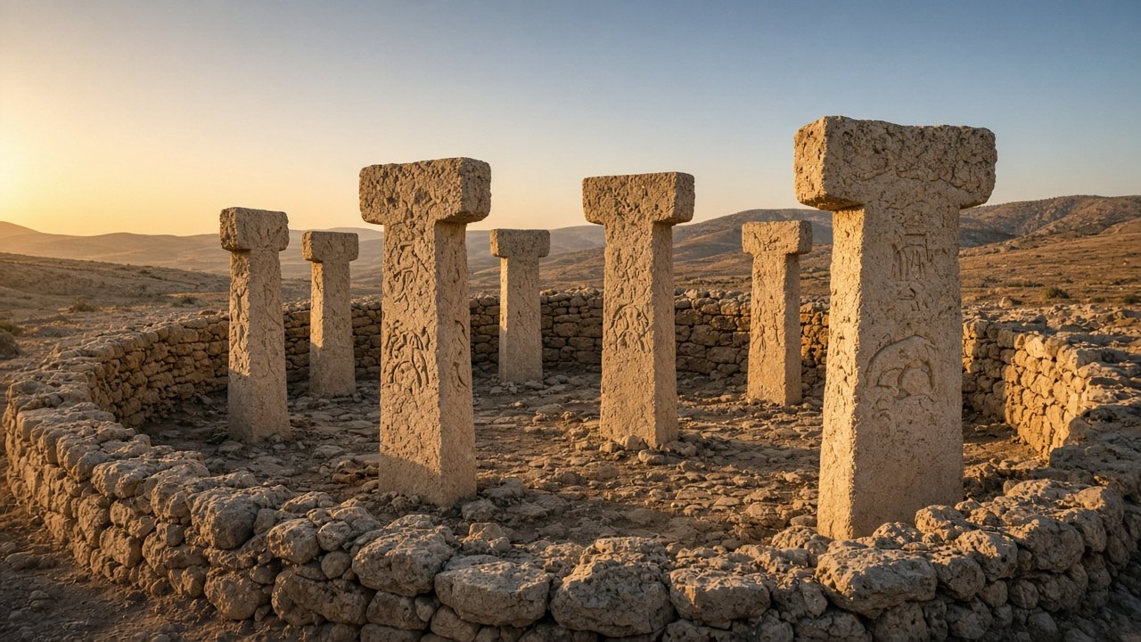 T-shaped limestone pillars in a ring enclosure at Göbekli Tepe