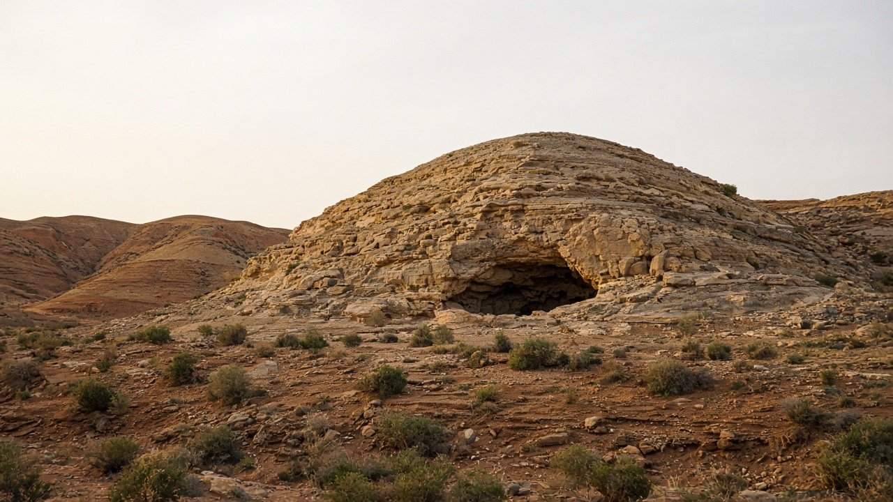 The limestone hill and cave at Jebel Irhoud, Morocco