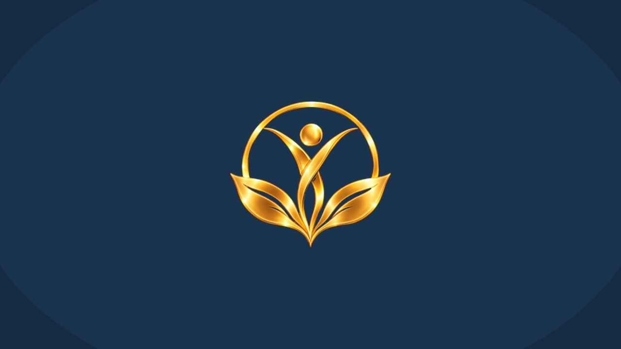 A gold figure with leaves in a circle, on a midnight field